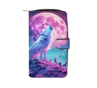 Howling White Wolf in Moonlight Fashion Wallet Credit Card Holder Slim Coin Pocket Purse Handheld Phone Bags for Women Men 8×4.5×1.5 Inches