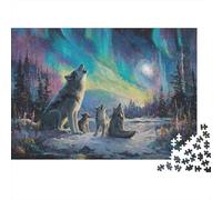 Howling Wolf 1000 Piece Jigsaw Puzzle Arctic Wolf Pack Challenging Brain Exercise Recycled Cardboard for Kids Ages 12+ Graduation Gift 52x38cm/1000pcs