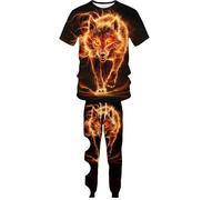 Howling Wolf 3D Printed Men's Tracksuit Sets 2 Piece Summer Outfits Wolf Print T-Shirt and Joggers Set Sportswear