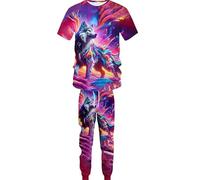 Howling Wolf 3D Printed Men's Tracksuit Sets 2 Piece Summer Outfits Wolf Print T-Shirt and Joggers Set Sportswear