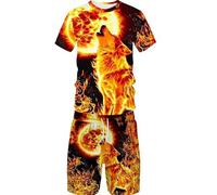 Howling Wolf 3D Printed Men's Tracksuit Short Set 2 Piece Outfits Hip Hop Wolf T-Shirt and Shorts Sportswear