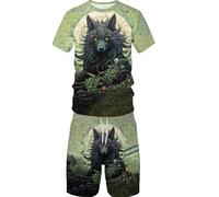 Howling Wolf 3D Printed Men's Tracksuit Short Set 2 Piece Outfits Hip Hop Wolf T-Shirt and Shorts Sportswear