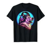 Howling Wolf 80s Werewolf With Headphones Retro Music Lover T-Shirt