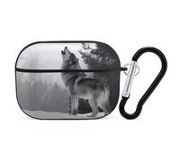 Howling Wolf AirPods Pro 2 Case Cover, Shockproof Hard Shell Protective Case for Women Men, Compatible with Airpod Pro Case 2nd/1st Generation with Keychain-Black