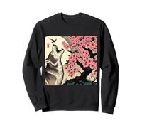 Howling Wolf and Cherry Blossom pink tree Japanese Art Women Sweatshirt