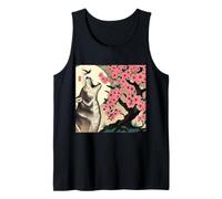 Howling Wolf and Cherry Blossom Pink Tree Japanese Art Women Tank Top