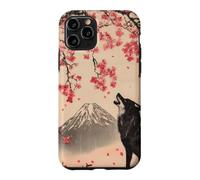 Howling Wolf and Cherry Blossom Tree Japanese Woodcut Art Case for iPhone 11 Pro