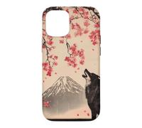 Howling Wolf and Cherry Blossom Tree Japanese Woodcut Art Case for iPhone 12/12 Pro