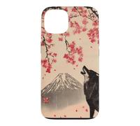 Howling Wolf and Cherry Blossom Tree Japanese Woodcut Art Case for iPhone 13