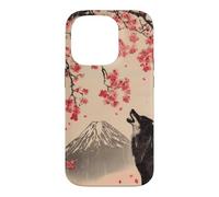 Howling Wolf and Cherry Blossom Tree Japanese Woodcut Art Case for iPhone 14 Pro