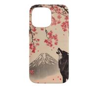 Howling Wolf and Cherry Blossom Tree Japanese Woodcut Art Case for iPhone 14 Pro Max