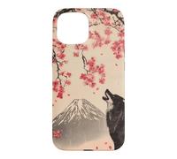 Howling Wolf and Cherry Blossom Tree Japanese Woodcut Art Case for iPhone 15