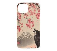 Howling Wolf and Cherry Blossom Tree Japanese Woodcut Art Case for iPhone 15 Plus