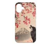Howling Wolf and Cherry Blossom Tree Japanese Woodcut Art Case for iPhone 16 Plus