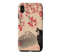 Howling Wolf and Cherry Blossom Tree Japanese Woodcut Art Case for iPhone XS Max