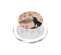 Howling Wolf and Cherry Blossom Tree Japanese Woodcut Art PopSockets PopGrip for MagSafe