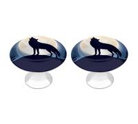 Howling Wolf at Moon Funny Cabinet Knobs 2 Pack Round Drawer Dresser Pulls Door Handles Knobs for Door Wardrobe