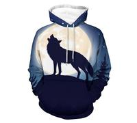 Howling Wolf at Moon Men's Sweatshirt Lightweight Pullover Hoodie with Pocket Casual Sweatshirts for Women