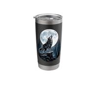 Howling Wolf At Moon Night Forest Scene Stainless Steel Insulated Tumbler