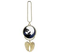 Howling Wolf at The Full Moon Night with Trees Car Pendant Rear View Mirror Hanging Accessories Interior, Rearview Mirror Necklace for Car Office Souvenir Great Gift