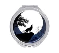 Howling Wolf at the Full Moon Night with Trees Folding Make Up Mirror, Compact 2X/1X Magnification Mirror, Women Portable Travel Makeup Mirror 2.4 x 2.4 inch