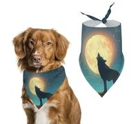 Howling Wolf At The Moon Cute Dog Bandanna Scarf Printed Adjustable Triangle Pet Kerchief for Dogs And Cats