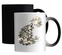 Howling Wolf Beneath The Full Moon Ceramic Magic Mug White