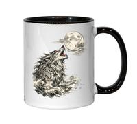 Howling Wolf Beneath The Full Moon Ceramic Tea Coffee Mug Black