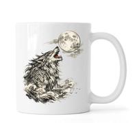 Howling Wolf Beneath The Full Moon Ceramic Tea Coffee Mug White