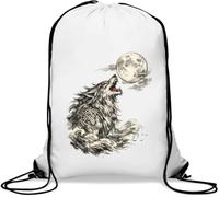 Howling Wolf Beneath The Full Moon Gym Sack Casual Drawstring Bag White