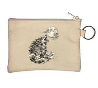 Howling Wolf Beneath The Full Moon Key Chain Coin Purse Beige
