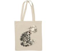 Howling Wolf Beneath The Full Moon Natural Cotton Tote Bag White