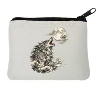 Howling Wolf Beneath The Full Moon Neoprene Coin Purse Pouch 10x11cm White