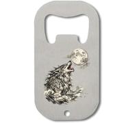 Howling Wolf Beneath The Full Moon Stainless Steel Bottle Opener Silver