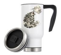Howling Wolf Beneath The Full Moon Vacuum Insulated Thermal Travel Coffee Mug 480ml White