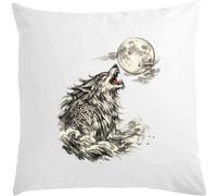 Howling Wolf Beneath The Full Moon White Pillow 40x40cm With Filler White