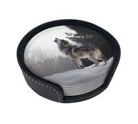 Howling Wolf Coasters For Drinks Set Of 6 Leather Tea Cup Coaster Drink Coasters For Cup Kitchen Bar Home Decor Housewarming Gift