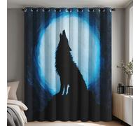 Howling Wolf Curtains for Living Room, Blue Full Moon Blackout Curtains Bedroom, 90 x 108 Inch 2 Panels, 108 Drop Eyelet Thermal Window Drapes, Home Decor E-D52