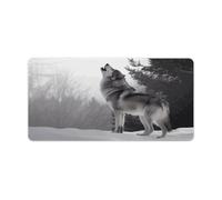 Howling Wolf Desk Pad Large Desk Protector Blotter Mat with Non-Slip Rubber Base Extended Waterproof Mouse Keyboard Pad Stitched Edge for Gaming Writing Office Home