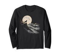 Howling Wolf Full Moon Forest Mountain Wildlife Nature Art Long Sleeve T-Shirt