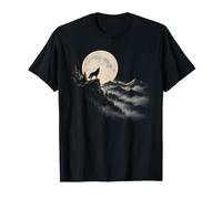 Howling Wolf Full Moon Forest Mountain Wildlife Nature Art T-Shirt