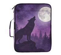 Howling Wolf Full Moon Purple File Organizer Expanding Folder 7 Pockets A4 Letter Size with Zipper Closure for Business Folder with Dividers carpeta de