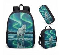 Howling Wolf Full Moon Rucksack 3 Piece Set, Mystical Dark Forest Starry Night 17 Inch (44cm) School Bookbag (05)