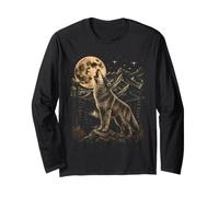 Howling Wolf Full Moon Wilderness Wildlife Mountain Art Long Sleeve T-Shirt