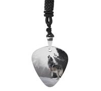 Howling Wolf Guitar Pick Necklace Personality Printed Guitar Pendant for Men And Women Pick Note Necklace For Music Lovers Gifts 1.2 * 1.1 IN Titanium Steel No Gemstone