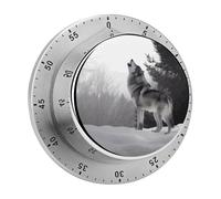 Howling Wolf Mechanical Kitchen Timer, 60 Minute Wind Up Timer with Magnetic Base, Round Manual Rotating Stainless Steel Timers for Meeting Cooking Working