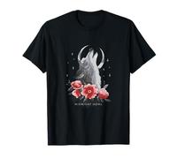 Howling Wolf Midnight Howl Crescent Moon Floral Nature Lover T-Shirt