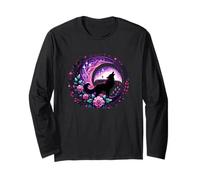 Howling Wolf Moon Celestial Floral Enchantment Long Sleeve T-Shirt