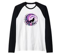 Howling Wolf Moon Celestial Floral Enchantment Raglan Baseball Tee