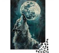 Howling Wolf Moon Night Adult Jigsaw Puzzle, 1000 Pieces, 70x50cm/1000pcs; Low-dust White Cardboard Pieces; for An Enjoyable Break at The Table